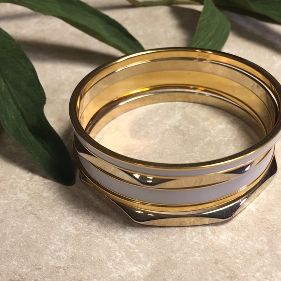 Monet Jewelry - 3 Monet Goldtone White enamel bangles + 2